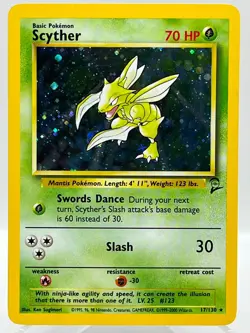 Scyther 17/130 Base Set 2 Unlimited Holo Rare WotC Vintage Pokemon Card - Image 1
