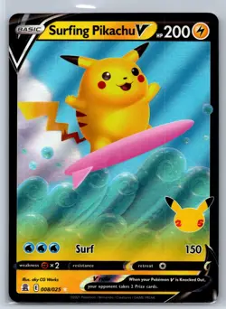 Surfing Pikachu V - Celebrations 008/025 Ultra Rare Pokemon Card NM - Image 1