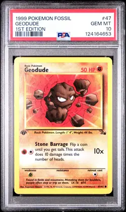 1999 POKEMON FOSSIL 1ST ED #47 GEODUDE PSA 10 - Image 1