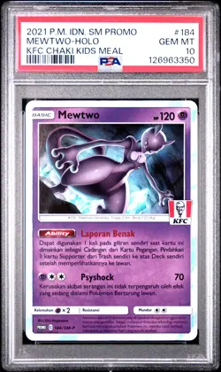2021 POKEMON INDONESIAN SM PROMO KFC CHAKI KIDS MEAL #184 MEWTWO-HOLO PSA 10 - Image 1