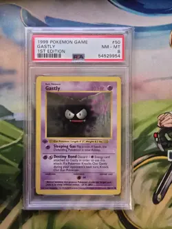 PSA 8 Pokemon 1999 Shadowless 1st Edition Base Set Gastly #50 - Image 1