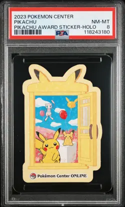 2023 POKEMON CENTER PIKACHU AWARD DELIVERY! STICKER HOLO PIKACHU PSA 8 - Image 1