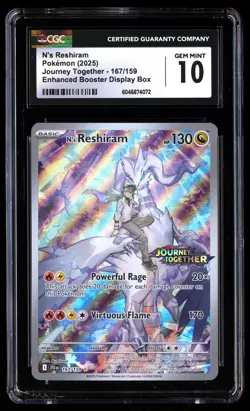 CGC 10 N's Reshiram 167/159 Pokemon Journey Together 2025 Enhanced Stamped - Image 1