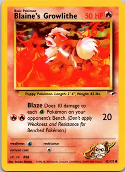 Blaine's Growlithe (62) 062/132 Gym Heroes LP Non-Holo Pokemon TCG - Image 1