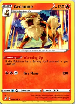 Arcanine 028/192 SWSH02: Rebel Clash Regular NM Pokemon TCG - Image 1