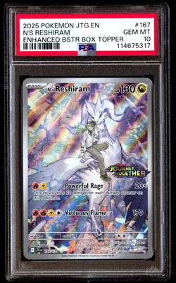 PSA 10 N's Reshiram 167 Pokemon Jtg En Journey Together 2025 Enhanced Topper - Image 1