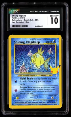CGC 10 Shining Magikarp 66/64 Pokemon Celebrations Classic . 2021 English - Image 1
