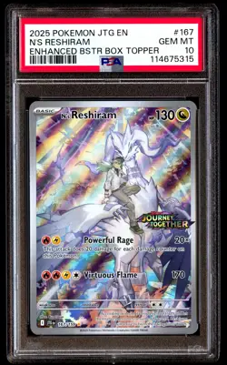 PSA 10 N's Reshiram 167 Pokemon Jtg En Journey Together 2025 Enhanced Topper - Image 1
