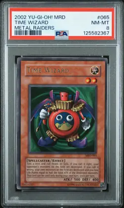 2002 YU-GI-OH! MRD-METAL RAIDERS #065 TIME WIZARD PSA 8 - Image 1