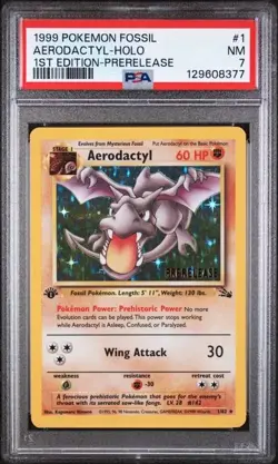 1999 Pokemon Aerodactyl (Prerelease) 01/62 Wotc Promo Holo PSA 7 NM - Image 1