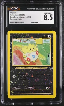 CGC 8.5 Togepi 2001 Southern Islands 4/18 Reverse Holo SWIRL Pokemon Card - Image 1