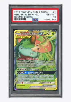 Pokemon PSA 10 Venusaur & Snivy GX Ultra Rare 2019 1/236 Cosmic Eclipse English - Image 1
