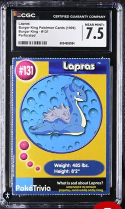 1999 Pokemon Burger King Perforated LAPRAS card #131 CGC 7.5 Perforated PSA - Image 1