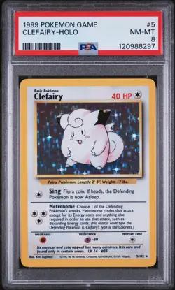 PSA 8 Clefairy 5/102 Base Set Rare Holo Pokemon Card WOTC 1999 - Mint - Image 1
