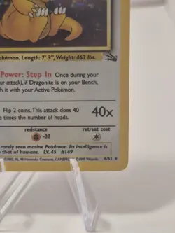 Pokemon TCG Dragonite Fossil Holo Card 4/62 Unlimited Rare - Image 3