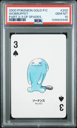 2000 POKEMON GOLD VERSION PART 2 PLAYING CARDS 3 OF SPADES #202 WOBBUFFET PSA 10 - Image 1