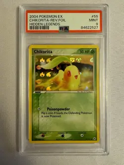 2004 Pokemon Chikorita Reverse Holo E Reader EX Hidden Legends 55/101 PSA 9 MINT - Image 1