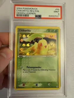 2004 Pokemon Chikorita Reverse Holo E Reader EX Hidden Legends 55/101 PSA 9 MINT - Image 4