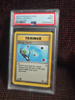Pokemon Fossil 1st Edition Energy Search PSA 9 - Image 1