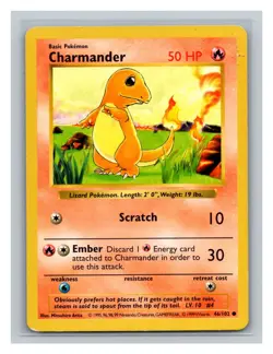 Charmander #046/102 Base Set (Shadowless) Pokemon Card TCG 1999 - Image 1