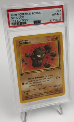 1999 POKEMON FOSSIL Trading Card GEODUDE #47/62 1ST EDITION graded slab PSA 8 - Image 1