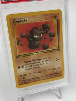 1999 POKEMON FOSSIL Trading Card GEODUDE #47/62 1ST EDITION graded slab PSA 8 - Image 3