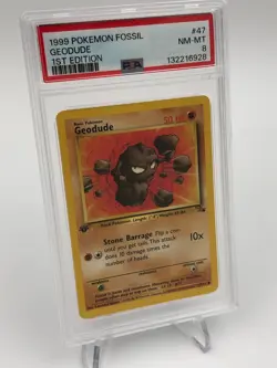 1999 POKEMON FOSSIL Trading Card GEODUDE #47/62 1ST EDITION graded slab PSA 8 - Image 5
