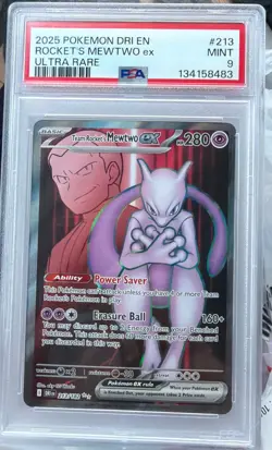 2025 Pokemon Destined Rivals Team Rockets Mewtwo Ex Ultra Rare 213/182 PSA 9 - Image 1