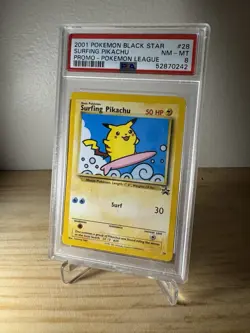 Pokemon Pikachu #28 Surfing Black Star Promo 2001 PSA 8 NM-MT - Image 1