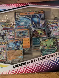 Pokemon TCG Prismatic Evolutions Lucario Ex + Tyranitar Ex Premium Collection - Image 5