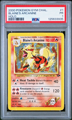 PSA 1 PR 2000 Gym Challenge Blaine's Arcanine 1/132 Holo Foil Rare Pokemon - Image 1