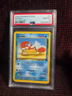 Pokemon Fossil 1st Edition Krabby PSA 10 - Image 1