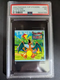 1998 POKEMON TOP STICKERS #006 CHARIZARD BLUE BORDER PSA7 - Image 1