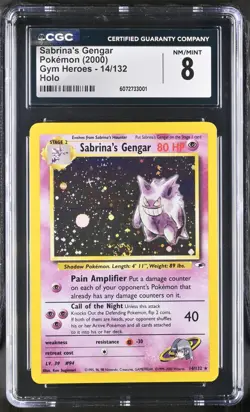 CGC 8 Sabrina's Gengar 2000 Gym Heroes 14/132 Holo SWIRL Pokemon Card - Image 1