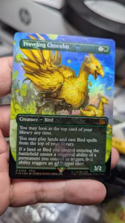 1x Traveling Chocobo Borderless Chocobo Track Foil NM Final Fantasy MTG x1 - Image 1