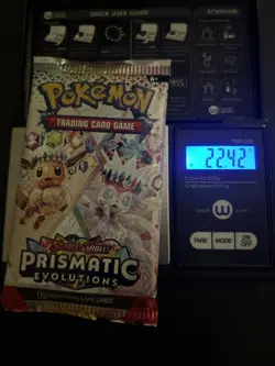 22.42g VERY HEAVY Prismatic Evolutions Pokemon Sealed Booster Pack New - Image 1