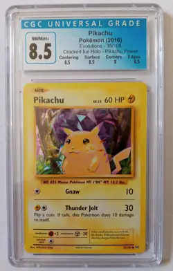 CGC 8.5 Pikachu 35/108 Cracked Ice Holo Pikachu Power Pokemon 2016 Evolutions - Image 1