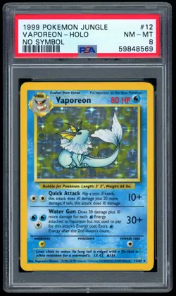 1999 Pokemon No Symbol - Jungle 12/64 Vaporeon Holo PSA NM-MT 8 - Image 1
