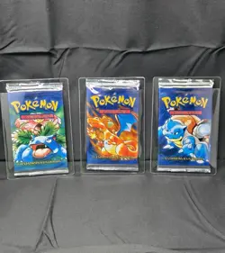 1999 Pokemon TCG Base Set Unlimited 3 Sealed Packs- (RARE PORTUGUESE ART SET)!!! - Image 1