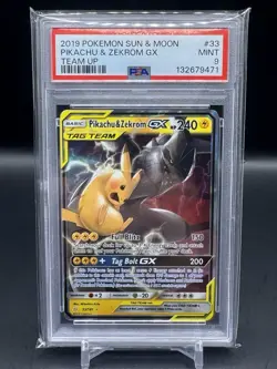2019 POKEMON SUN & MOON TEAM UP #33 PIKACHU & ZEKROM GX PSA 9 - Image 1
