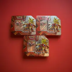 Lot of (3) Pokemon TCG Gouging Fire ex Tin Bundle - Factory Sealed 🔥🔥 - Image 1