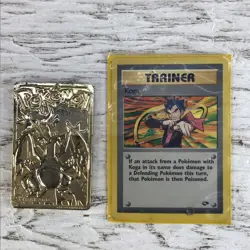 2 Vintage Pokemon Cards 23k Gold Charizard burger king Metal Basic Trainer Koga - Image 1