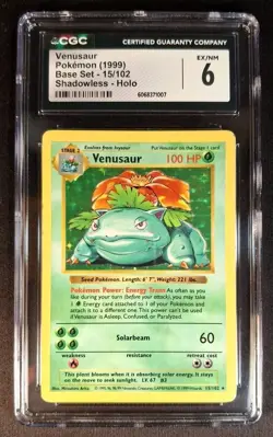 CGC 6 Venusaur 1999 Base Set 15/102 Shadowless Holo Pokemon Card - Image 1