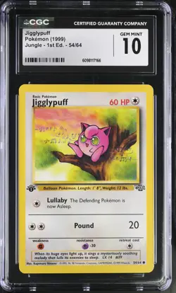 CGC 10 GEM MINT Jigglypuff 1999 Jungle 1st Edition 54/64 Pokemon Card - Image 1