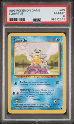 PSA 8 Squirtle 63/102 Base Set 1999 WOTC Pokemon Card TCG - Image 1