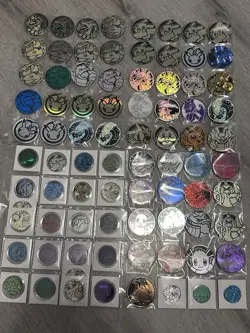 Pokemon TCG Coin Lot - 82 Official Coins, Holo, Gold, Eeveelutions, Rare Art - Image 1