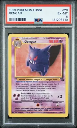 Gengar 20/62 Fossil Unlimited Regular Rare Pokemon TCG PSA 6 Vintage WOTC - Image 2