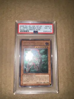 YUGIOH 1ST ED POTD-EN012 DESTINY HERO-DOUBLE DUDE ULTIMATE PSA 8 NM - Image 1