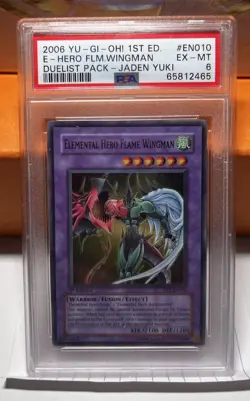 YUGIOH PSA 6 Elemental Hero Flame Wingman DP1-EN010 Super Rare 1st Ed POP 1 !! - Image 1