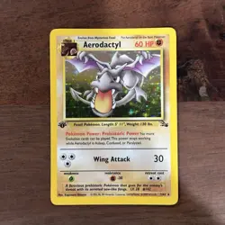 Pokemon TCG Aerodactyl Holo Rare 1st Edition Fossil Card 1/62 LP - Image 1